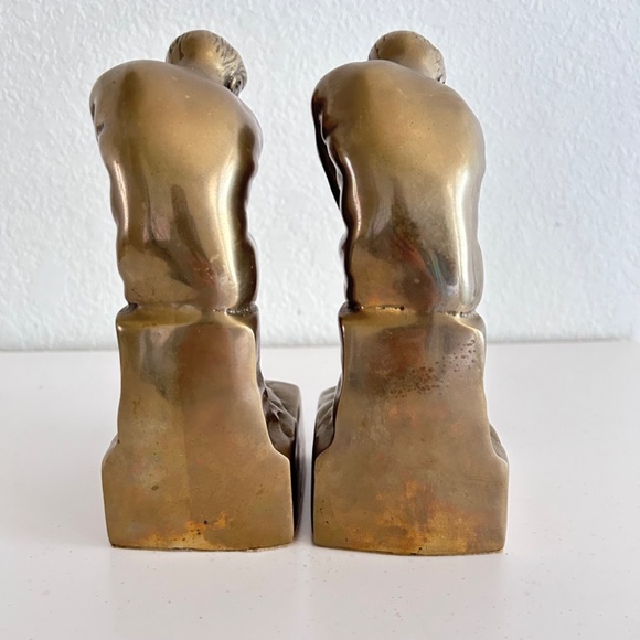 Vintage “The Thinker “ Statue Art Deco Bookends a Pair Heavy Solid Brass 7" inch - Picture 6 of 9